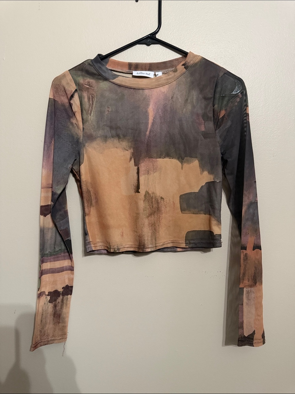 Willow & Root women’sLong Sleeve Crop Top in Tan, Gray, and Black Wash size S